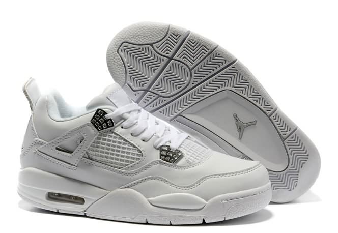 2014 New Arrive Womens Air Jordan 4 White Metallic Silver